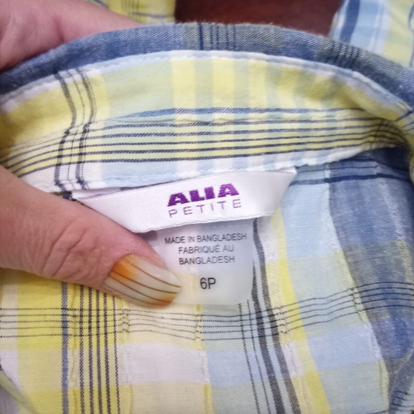 Alia Blue and Yellow Casual Button Down Shirt - Picture 2 of 2